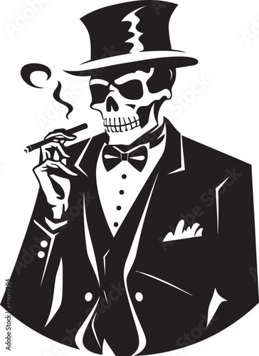 Cigar Connoisseur Crest Vector Design for Smoking Skeleton Icon with Sophistication 