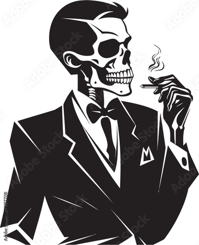 Sophisticated Stogie Badge Smoking Gentleman Skeleton Vector Logo for Elegant Branding 
