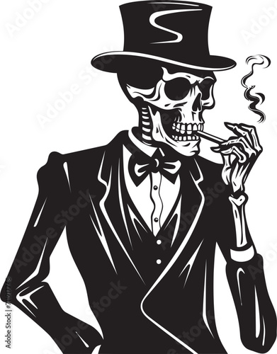 Classic Cigarette Badge Smoking Skeleton Vector Logo for Timeless Panache 