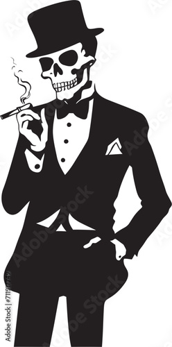 Sophisticated Stogie Badge Smoking Gentleman Skeleton Vector Logo for Elegant Branding 