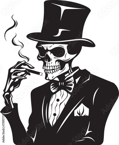 Classic Cohiba Crest Smoking Gentleman Skeleton Vector Logo for Timeless Charm 