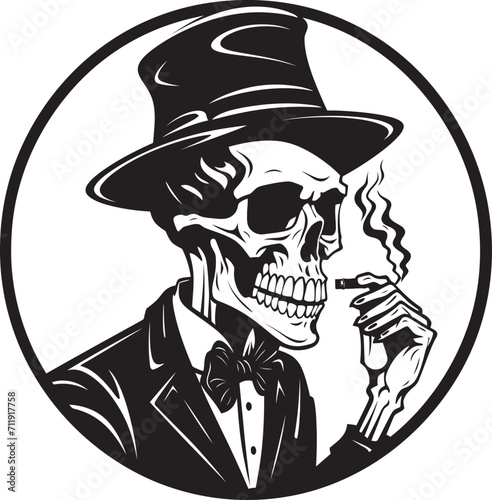 Smoky Swagger Insignia Vector Design for Gentleman Skeleton Icon with Style 