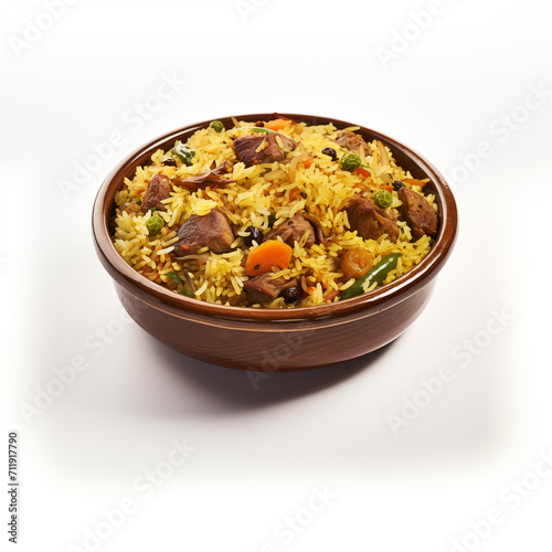 Biryani, Fragrant rice dish cooked with aromatic spices, meat (such as chicken and lamb), and vegetables