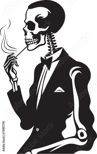 Smoky Swagger Insignia Vector Design for Gentleman Skeleton Icon with Style 