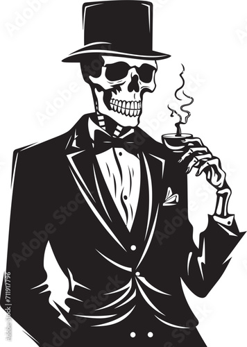 Sophisticated Stogie Badge Smoking Gentleman Skeleton Vector Logo for Elegant Branding 