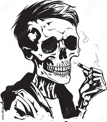 Gentlemanly Smoke Crest Vector Design for Sophisticated Smoking Skeleton Icon 