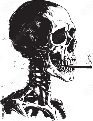 Distinguished Drifter Badge Vector Design for Smoking Gentleman Skeleton Icon 