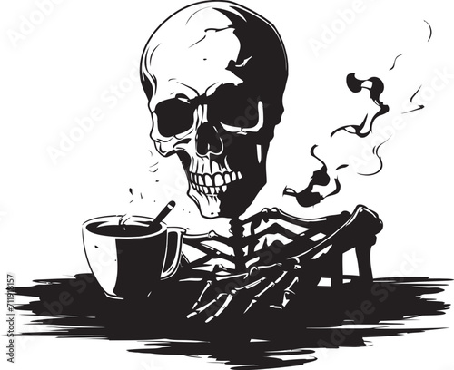 Classic Cigarette Badge Smoking Skeleton Vector Logo for Timeless Panache 