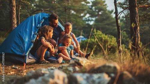 family camping in the nature photo