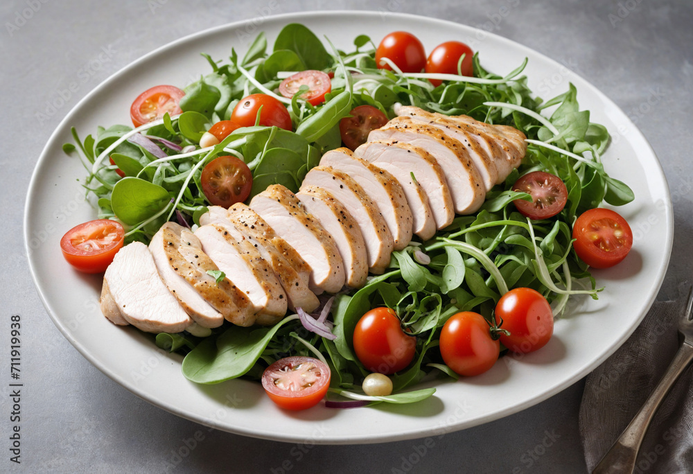 Light and Healthy Chicken Salad with Arugula and Cherry Tomatoes