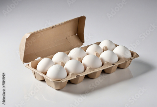 White egg carton with isolated side view, closeup. photo