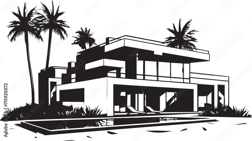 Fototapeta premium Villa Vista Badge Panoramic View Logo Featuring Modern Villa 