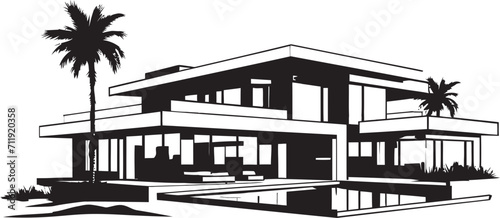 Architectural Marvel Crest Luxurious Modern Villa Vector Icon 