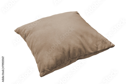 Decorative brown rectangular pillow for sleeping and resting isolated on white, transparent background, PNG. Cushion for home interior decor, pillowcase mockup, template for design.