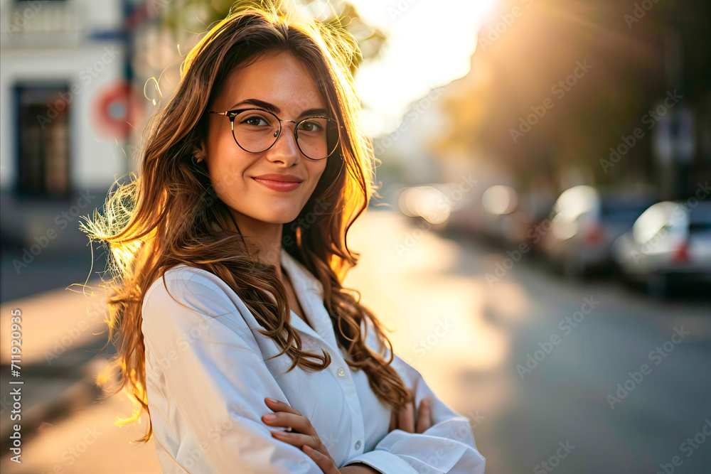 Woman Wearing Glasses Standing on the Side of a Road Woman Wearing Glasses Standing on the Side of a Road