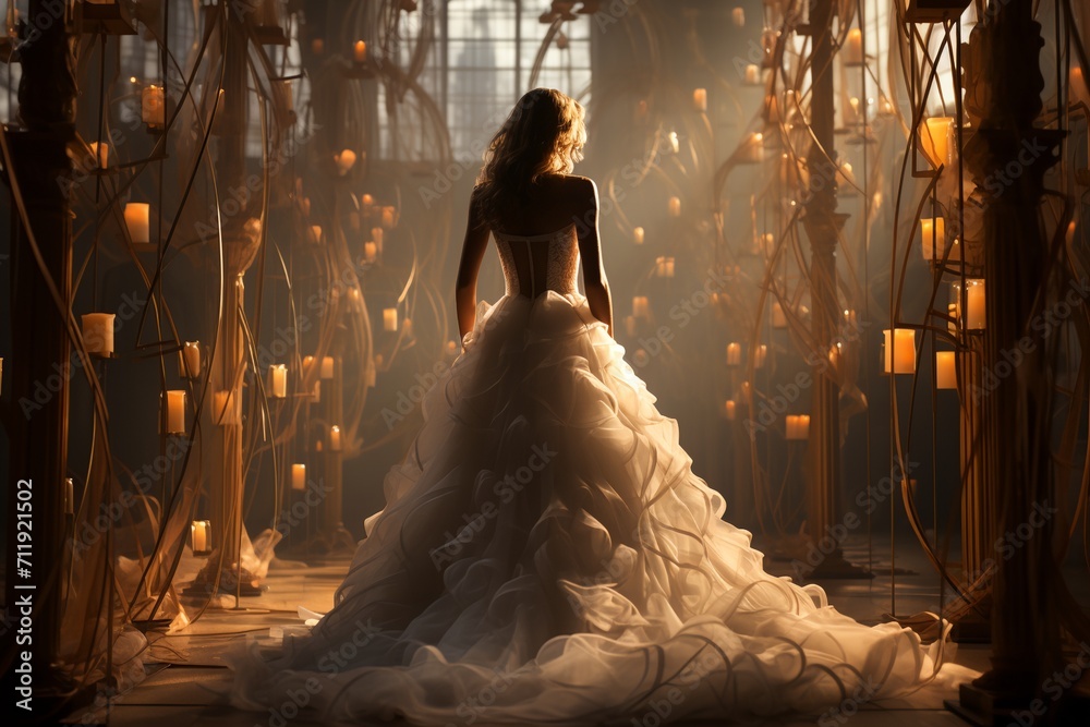 a woman in a wedding dress s - obrazy, fototapety, plakaty 