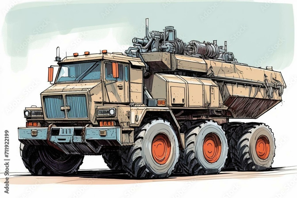 cartoon drawing of a large vehicle. Generative AI