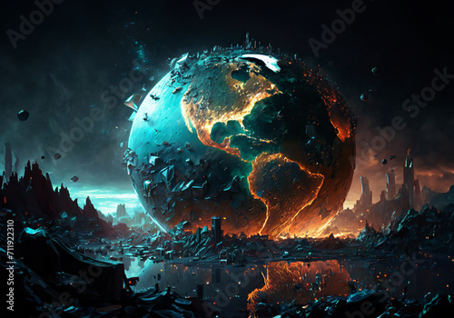 dramatic illustration about destruction of planet earth photo