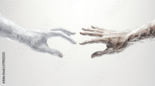 Two transparent marble hands touching each other