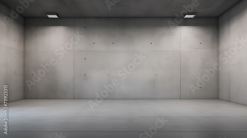 Large spacious empty room with gray concrete walls. © Tanuha