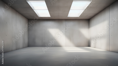 Large spacious empty room with gray concrete walls.