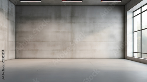 Large spacious empty room with gray concrete walls.