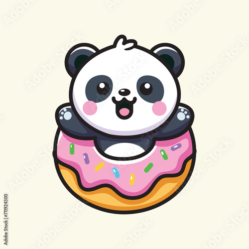 cute panda donut vector design illustration