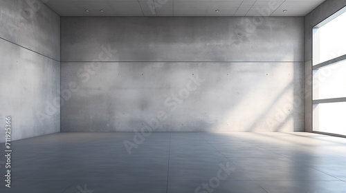 Large spacious empty room with gray concrete walls.