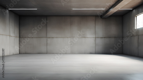 Large spacious empty room with gray concrete walls.