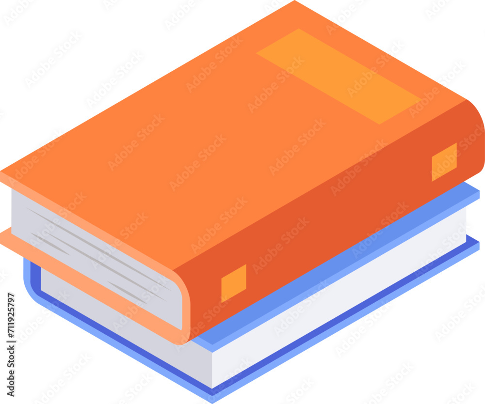 Stack of two books in isometric view, one orange and one blue. Education and reading concept vector illustration.