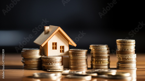 House model and stack of coins for finance and banking concept idea.