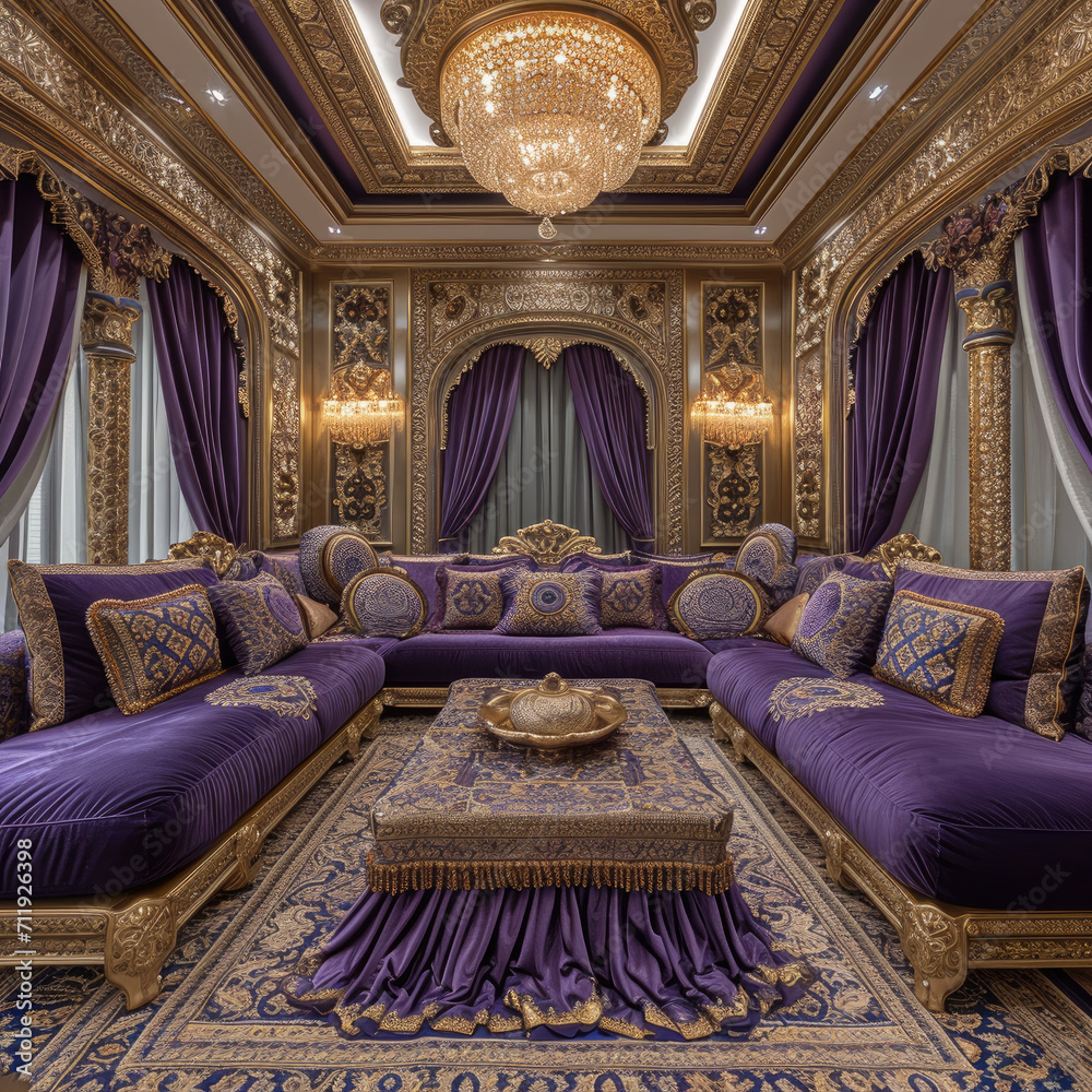 Fototapeta premium Middle Eastern Luxury: Purple Living Room Decor