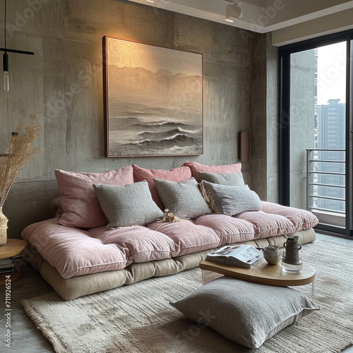 Korean Minimalism: Pale Pink Living Room Decor photo