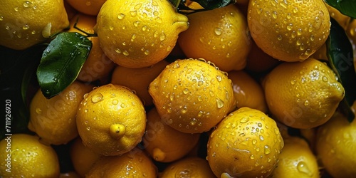 Close-up photography Top Shot of Lemon with visible Water Drops