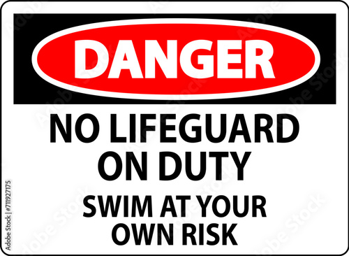 Pool Danger Sign No Lifeguard On Duty Swim At Your Own Risk