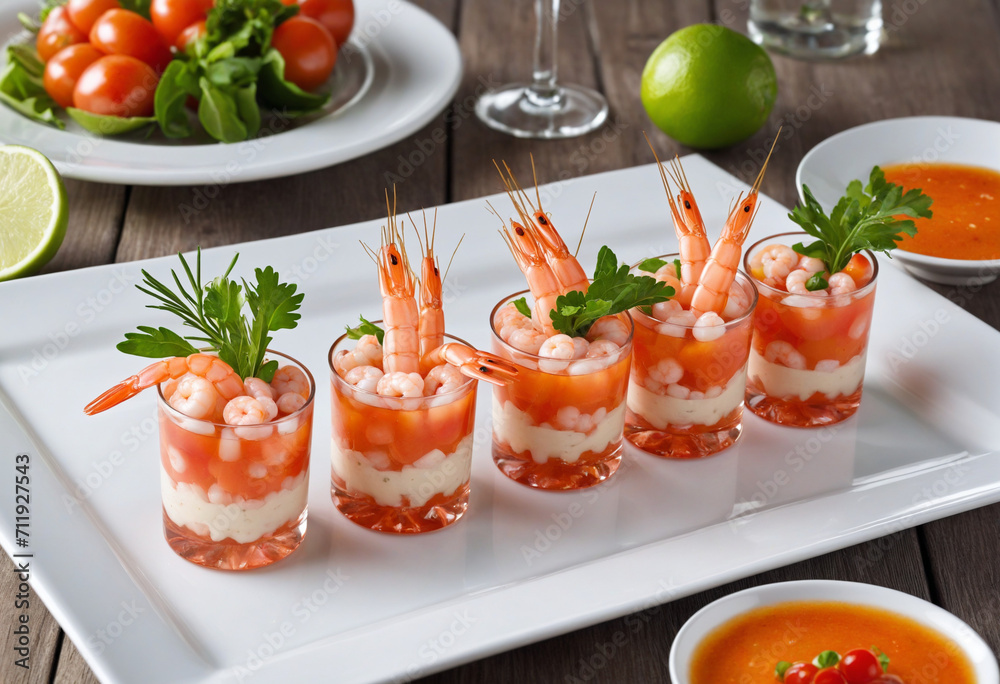 Homemade cocktail shrimp shooters with tasty aioli Homemade cocktail shrimp shooters with tasty aioli