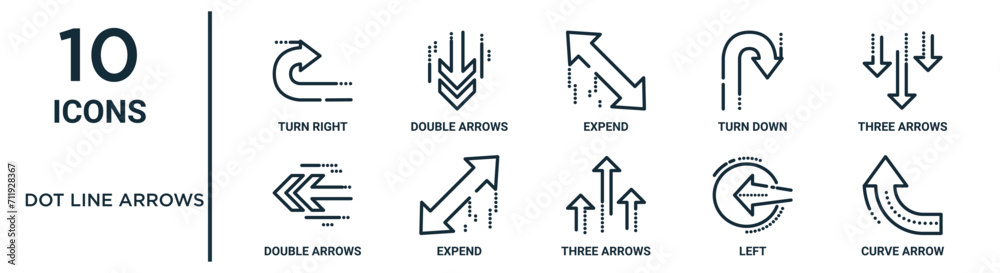 dot line arrows linear icon set. includes thin line double arrows ...