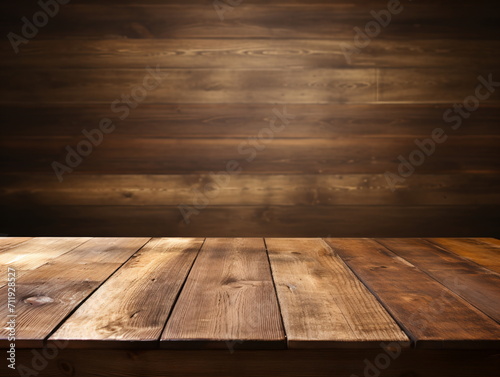 Rustic wooden table against a dark wood background