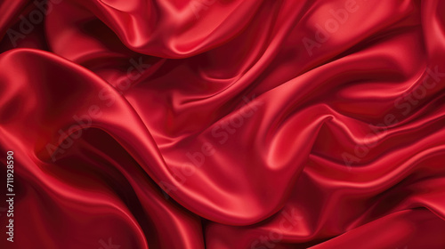 Luxurious red abstract background with elegant satin fabric with lustrous waves, for various creative projects.
