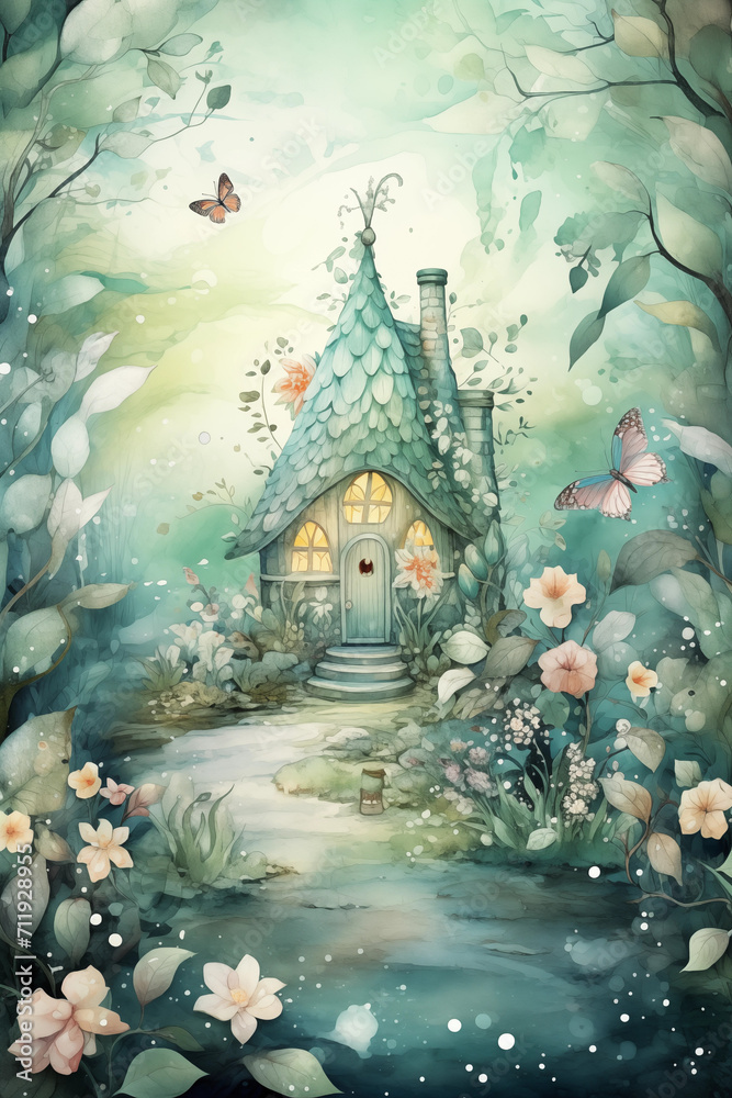 Obraz premium Fairy tale wallpaper mint green