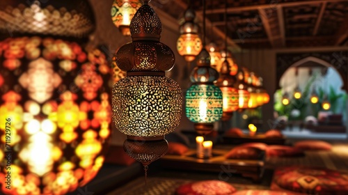 Elegant Ramadan Décor - Transforming Spaces with Intricate Lantern Patterns and Warm Ambiance