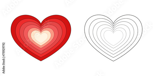 Hand-drawn abstract heart line and color. Cartoon vector illustration for coloring book