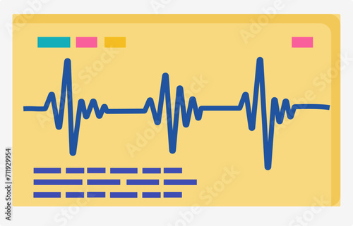 Flat design ECG monitor displaying heart rate with colorful indicators. Modern healthcare and medical diagnostics vector illustration.