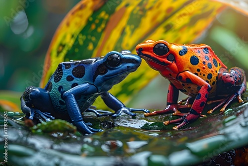 poison dart frogs sitting together  photo