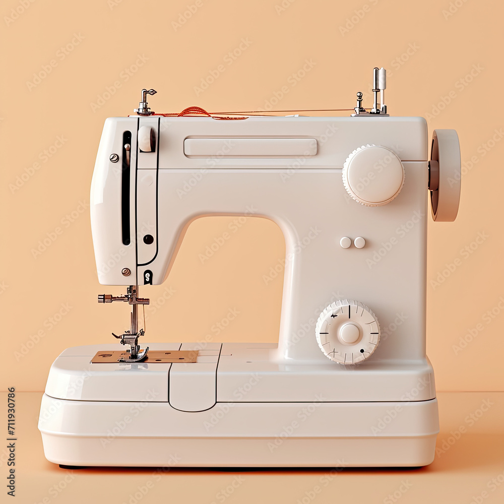 Modern Sewing Machine on Bisque Background