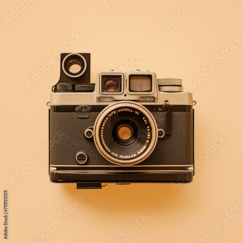 Classic Film Camera on Off-White Background