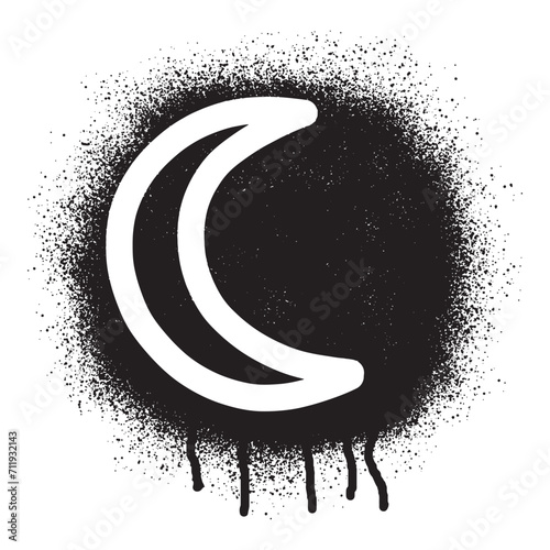 Crescent moon and star stencil graffiti drawn with black spray paint	