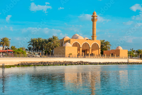 View of the mosque in a Beautiful public beach in Jeddah, Saudi Arabia