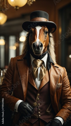 Anthropomorphic animal in a suit. Animal protection and rescue idea and concept. Copy space.
