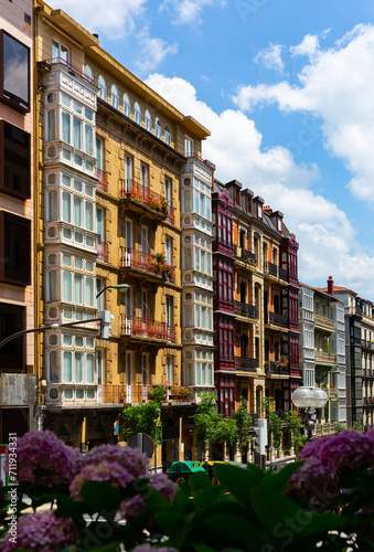 View of colorful Bilbao city streets in sunny summer day, Spain.. © JackF